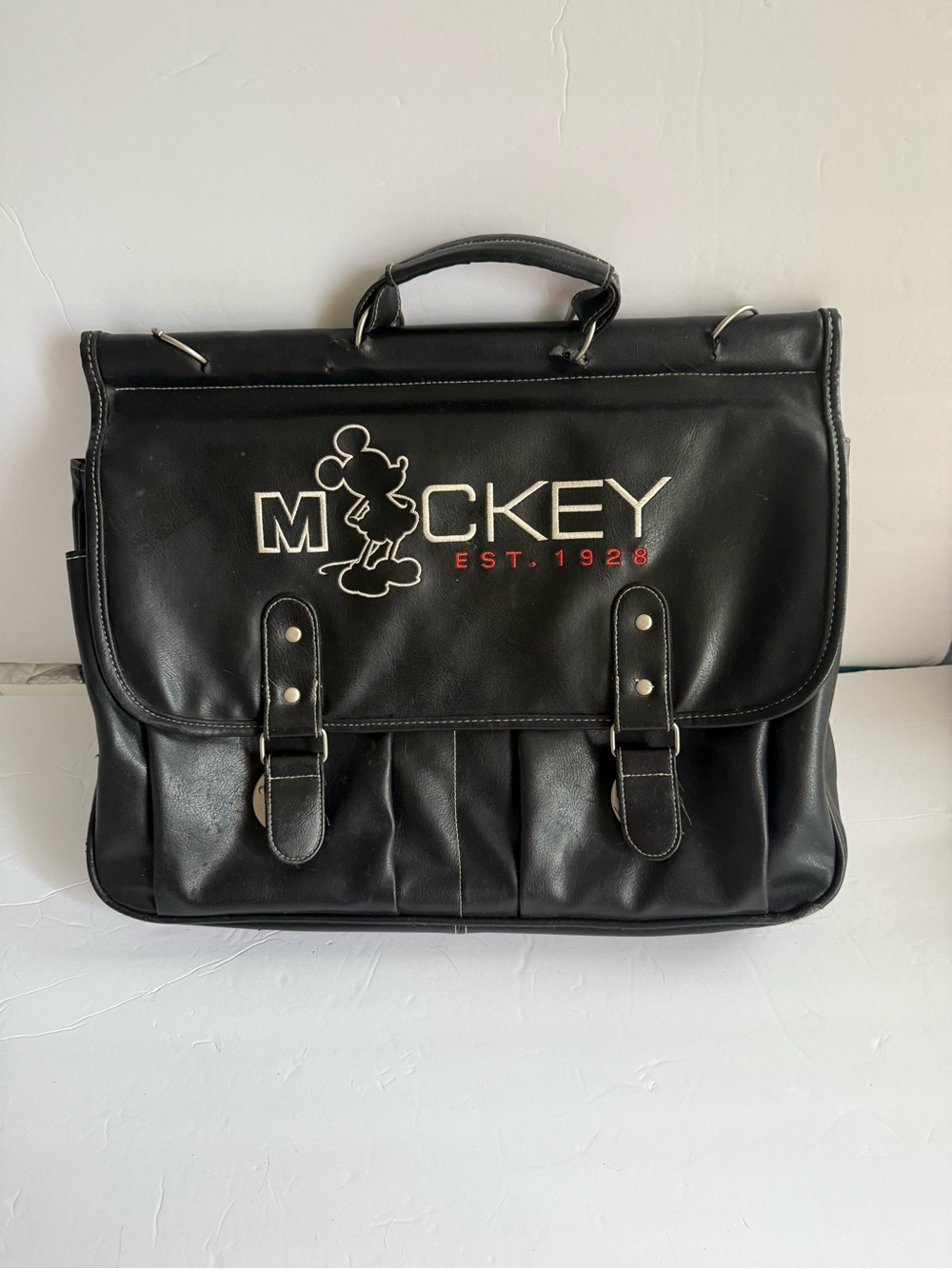 Vintage Disney Mickey Mouse Est. 1928 Black Leather Crossover / Laptop Breifcase
